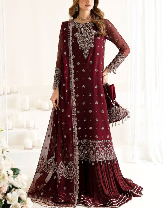 Heavy Embroidered Formal Chiffon Dress with Silk Gharara Trouser 2026