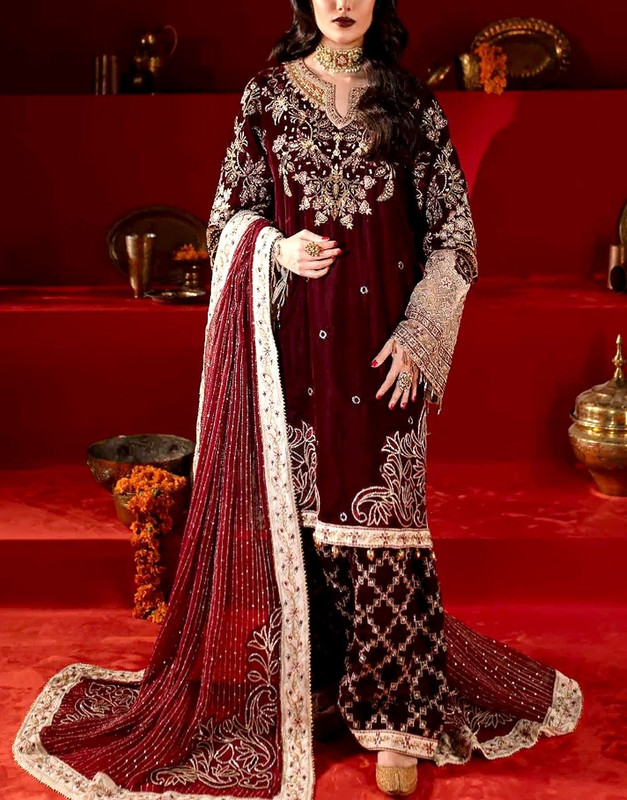 Luxurious Heavy Embroidered Velvet Dress with Emb. Silk Trouser 2026 New Style