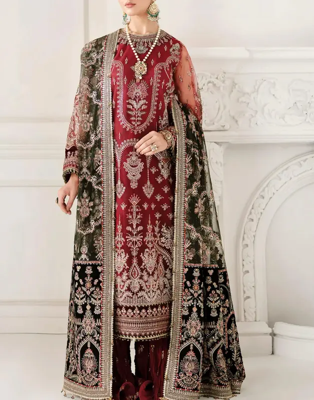 Glamorous Heavy Embroidered Net Bridal Dress 2026 with Emb. Net Dupatta