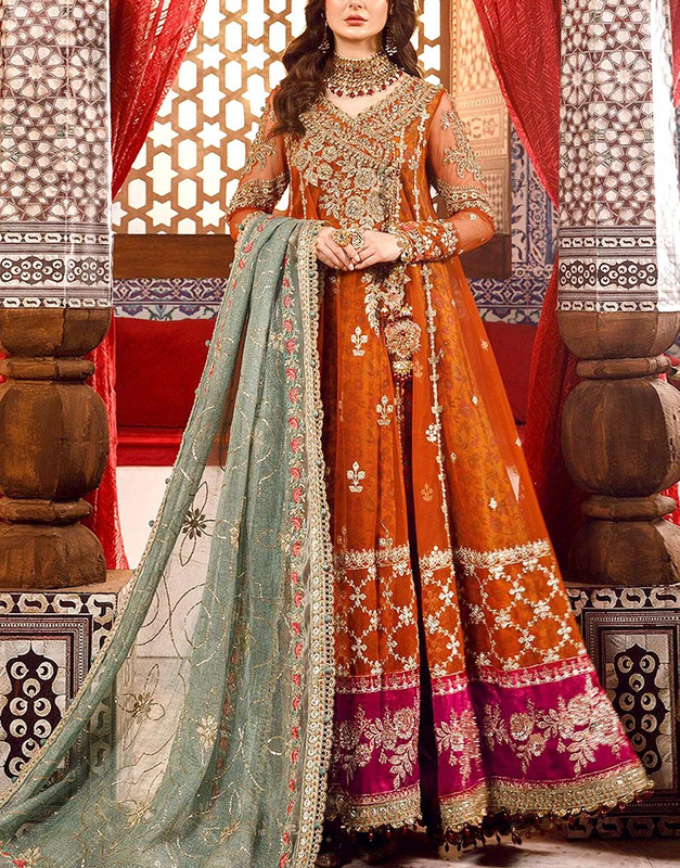 Luxury Handwork Heavy Embroidered Net Bridal Maxi Dress 2026