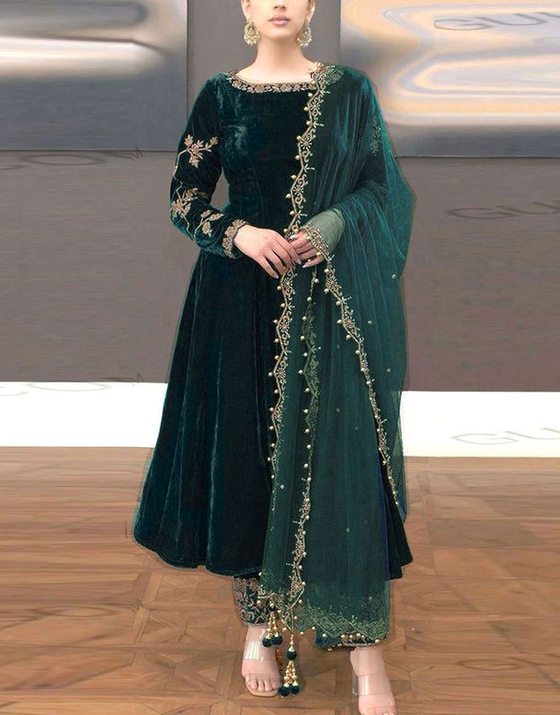 Decent Embroidered Velvet Dress with Organza Dupatta - Zinc 2026