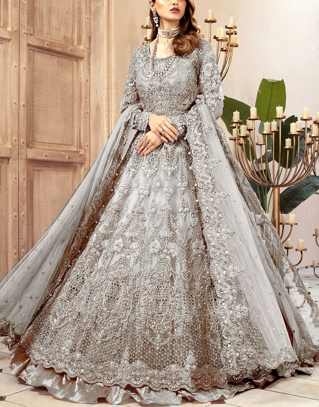 Luxurious 3D Handwork & Embroidered Net Bridal Maxi Dress 2026
