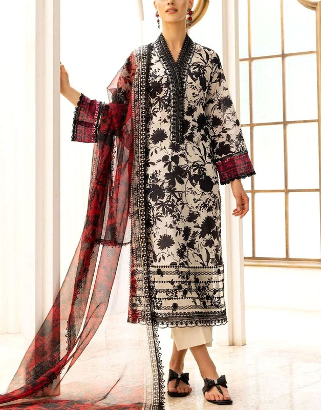 Digital Print Embroidered EID Lawn Dress with Chiffon Dupatta