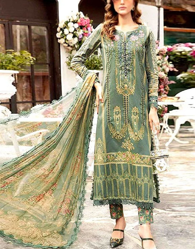 Designer Embroidered Lawn Dress with Chiffon Dupatta