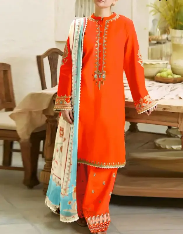 Fancy Embroidered Lawn Dress with Digital Print Diamond Dupatta