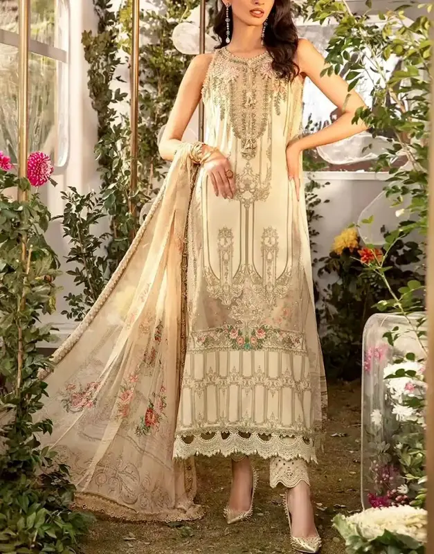 Decent All-Over Print Embroidered Lawn Dress with Chiffon Dupatta