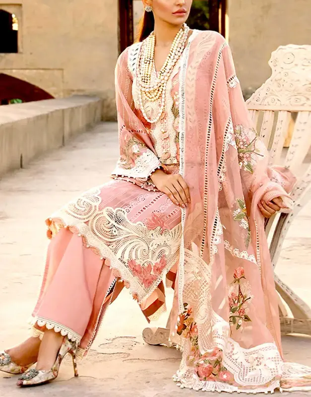 Luxurious Schiffli Embroidered Lawn Dress with 4-Side Embroidered Chiffon Dupatta